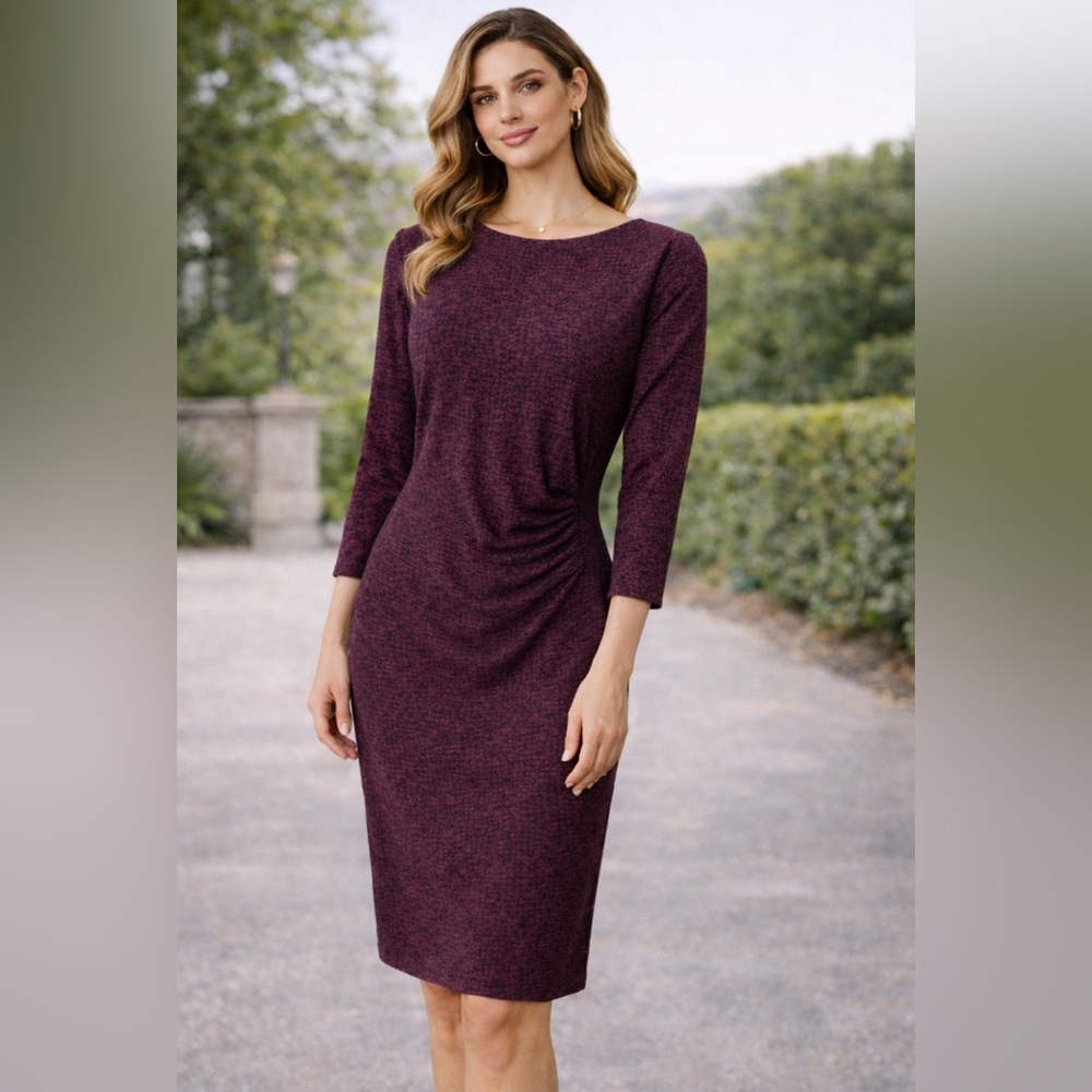 Anne Klein Dress Black Plum 8 Fall 3/4 Long Sleeve Stretch Sheath